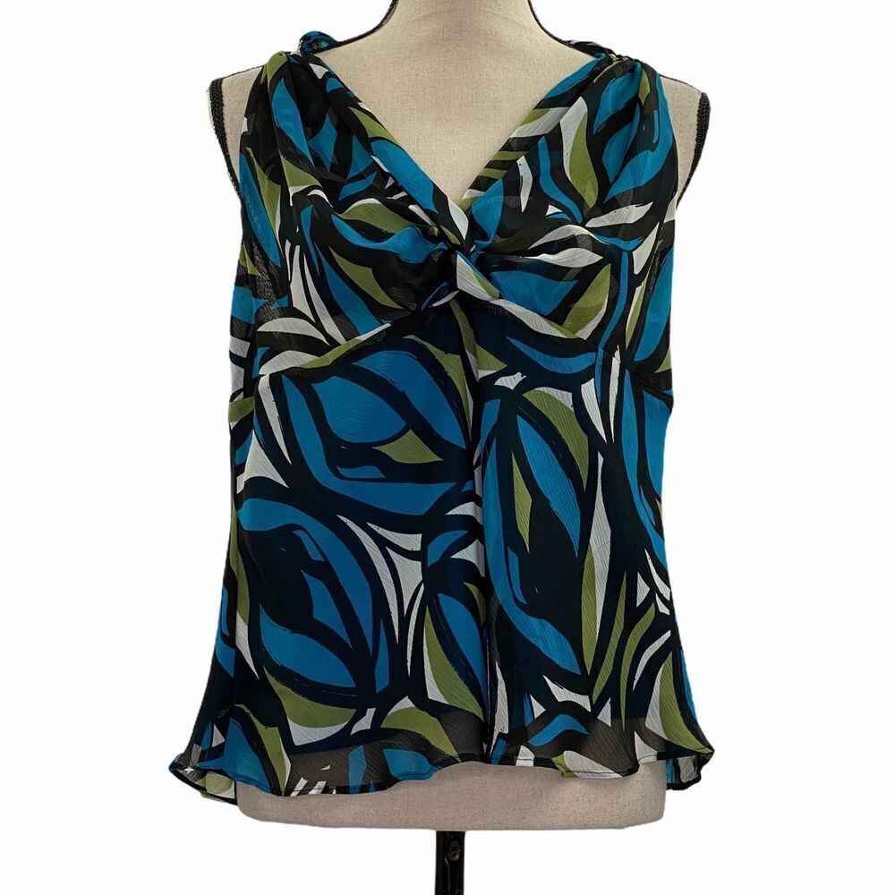 Worthington Abstract Sleeveless Tie Bust Blouse 18